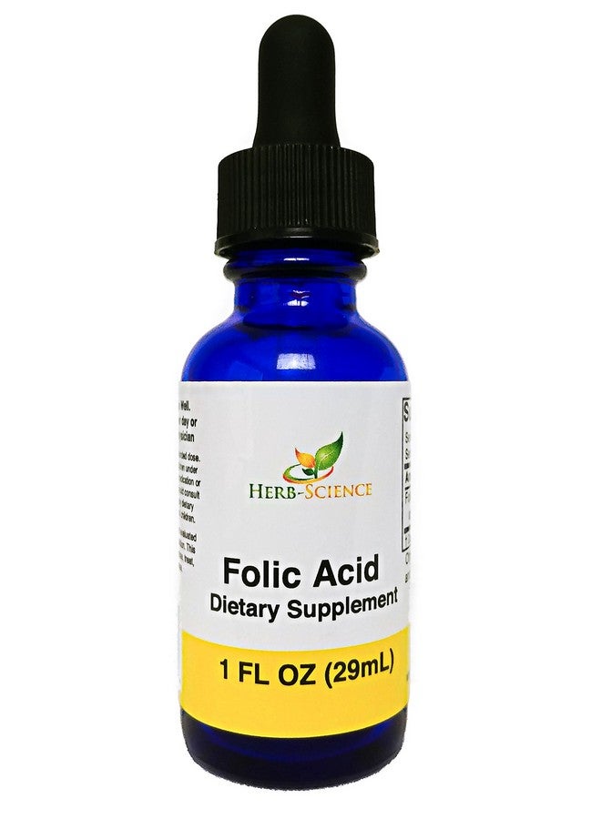 Herb-Science Liquid Vitamin B9 Folic Acid Supplements - VIT B Drops for Brain & Digestive Function, Liver Support - Gluten-Free, Non-GMO, Vegan - Nutritional Supplement for Adults - 1 fl. oz. - Image 1
