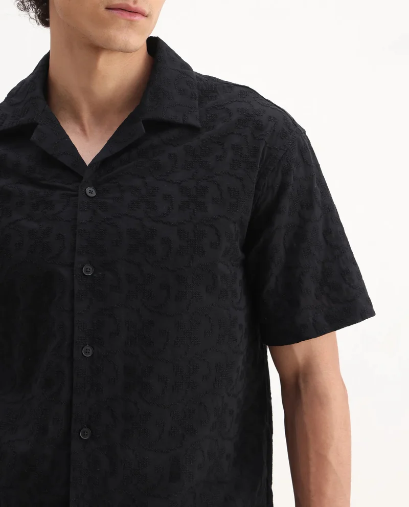 Rare Rabbit Men's Embroidered Boxy Fit Shirt