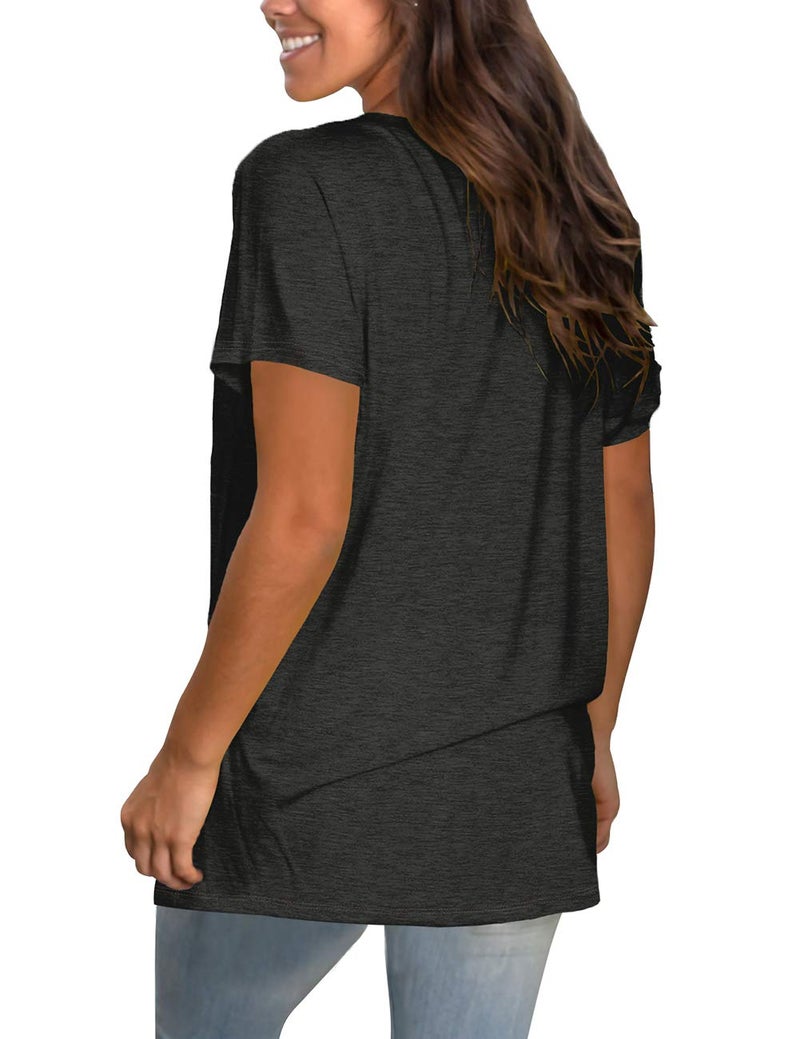 Saloogoe Shirts for Women Short Sleeve Tshirts Round Neck Tops Grey XL - Image 3