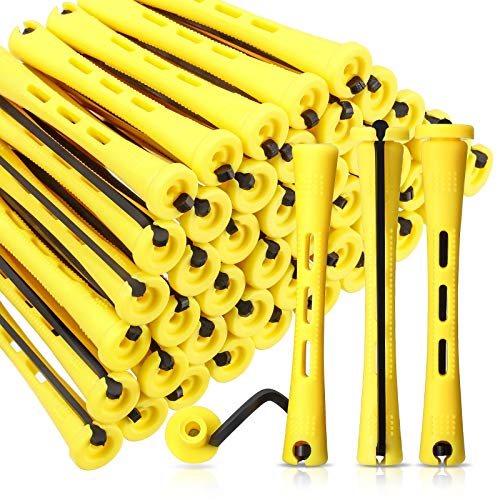 WILLBOND 60 Pcs Short Perm Rods Natural Hair Perm Rods with Elastic Rubber Band Non Slip Plastic Perming Cold Wave Kit for Women Hairdressing Styling Tool(0.28 Inch,Yellow) - Image 1