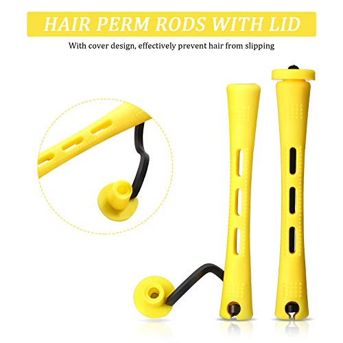 WILLBOND 60 Pcs Short Perm Rods Natural Hair Perm Rods with Elastic Rubber Band Non Slip Plastic Perming Cold Wave Kit for Women Hairdressing Styling Tool(0.28 Inch,Yellow) - Image 4