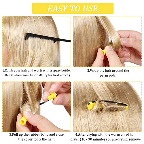 WILLBOND 60 Pcs Short Perm Rods Natural Hair Perm Rods with Elastic Rubber Band Non Slip Plastic Perming Cold Wave Kit for Women Hairdressing Styling Tool(0.28 Inch,Yellow) - Image 3