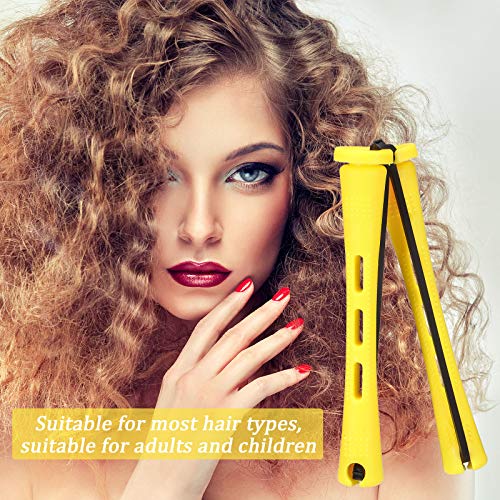WILLBOND 60 Pcs Short Perm Rods Natural Hair Perm Rods with Elastic Rubber Band Non Slip Plastic Perming Cold Wave Kit for Women Hairdressing Styling Tool(0.28 Inch,Yellow) - Image 5