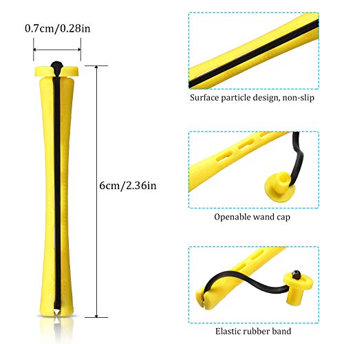 WILLBOND 60 Pcs Short Perm Rods Natural Hair Perm Rods with Elastic Rubber Band Non Slip Plastic Perming Cold Wave Kit for Women Hairdressing Styling Tool(0.28 Inch,Yellow) - Image 2