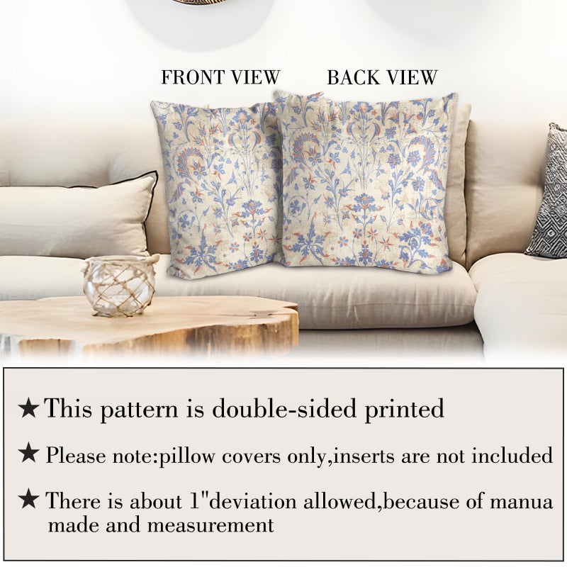 BUAEL Boho Floral Throw Pillow Covers 20x20 inch Set of 2,Cream Boho Rug Geometric Floral Pattern Decor Double Sided Pattern Cushion Cover Soft Pillow Case Living Sofa Room Bed Square Pillow Cover - Image 3