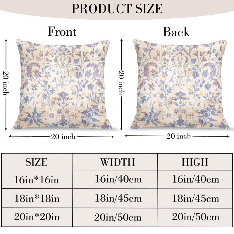 BUAEL Boho Floral Throw Pillow Covers 20x20 inch Set of 2,Cream Boho Rug Geometric Floral Pattern Decor Double Sided Pattern Cushion Cover Soft Pillow Case Living Sofa Room Bed Square Pillow Cover - Image 2