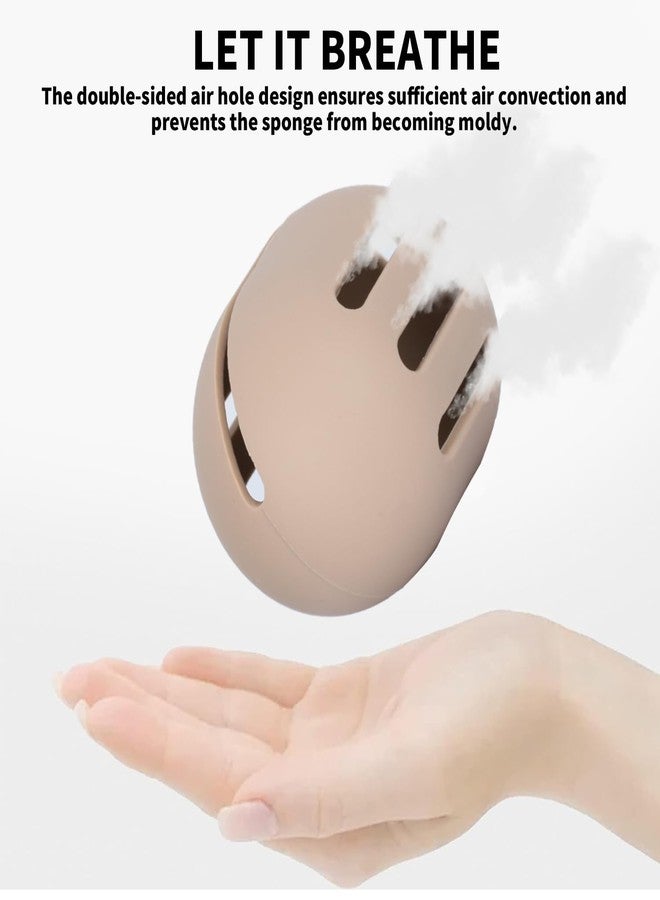 Makeup Sponge Holder, Aesthetic Waterproof Silicone Travel Pouch Organizer for Sponge Blender (Beige) - Image 2