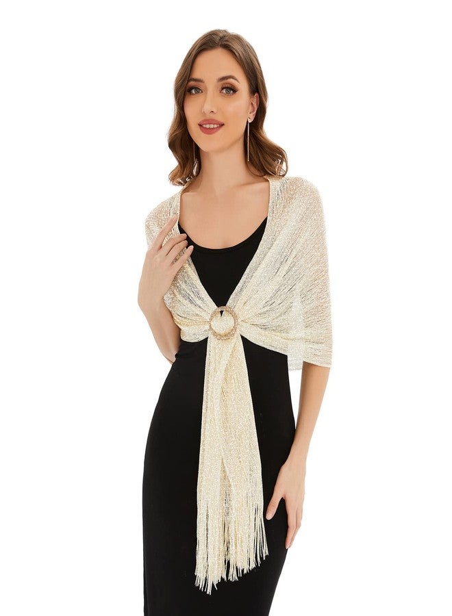 KUNINDOME Sparkling Metallic Shawls and Wraps with Buckle,for Evening Dresses Party Wedding Bride Bridesmaid, K. Champagne/Gold (With Champagne Buckle), standard - Image 1