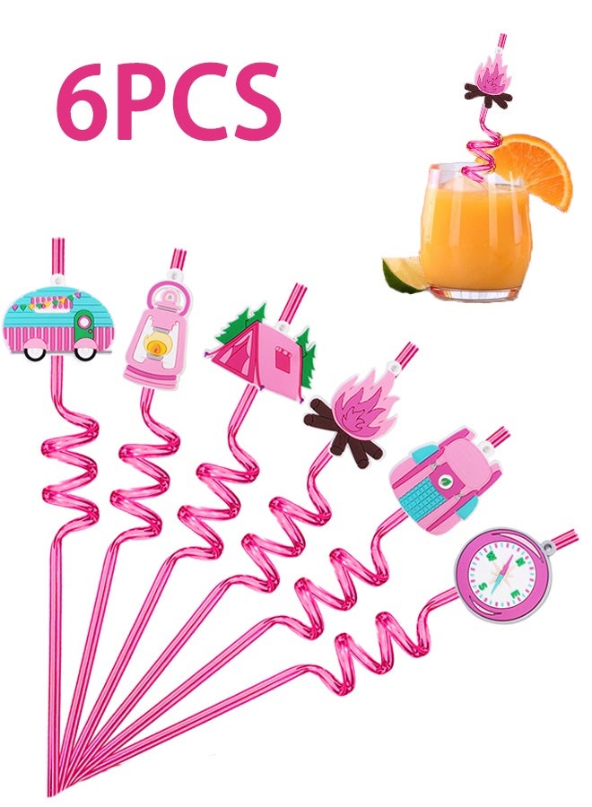 6 Reusable Camping Powder Straws Set, Straw Stickers, Party Supplies, Themed Birthday Party Supplies, Gifts, Small Presents - Image 1