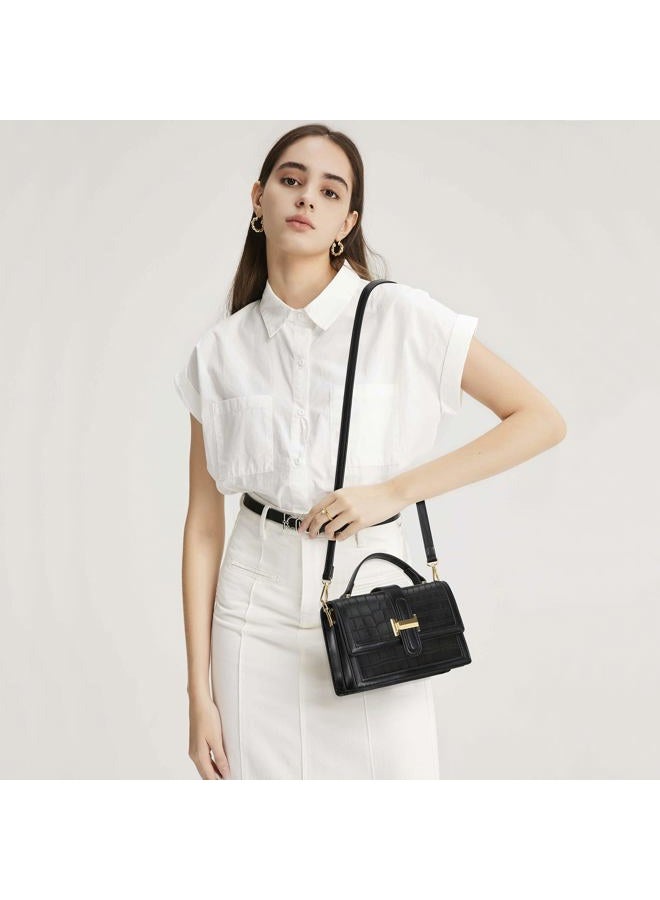 kkxiu Crossbody Bags for Women - Top Handle Purses for Lady, Leather Handbags Shoulder Clutch with Adjustable Shoulder Strap, C-black - Image 2