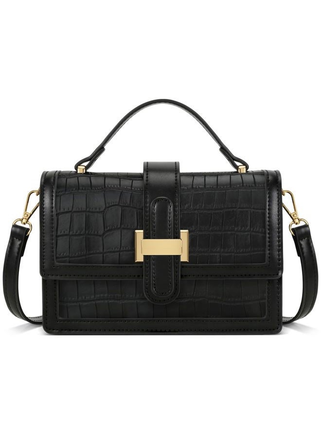 kkxiu Crossbody Bags for Women - Top Handle Purses for Lady, Leather Handbags Shoulder Clutch with Adjustable Shoulder Strap, C-black - Image 1