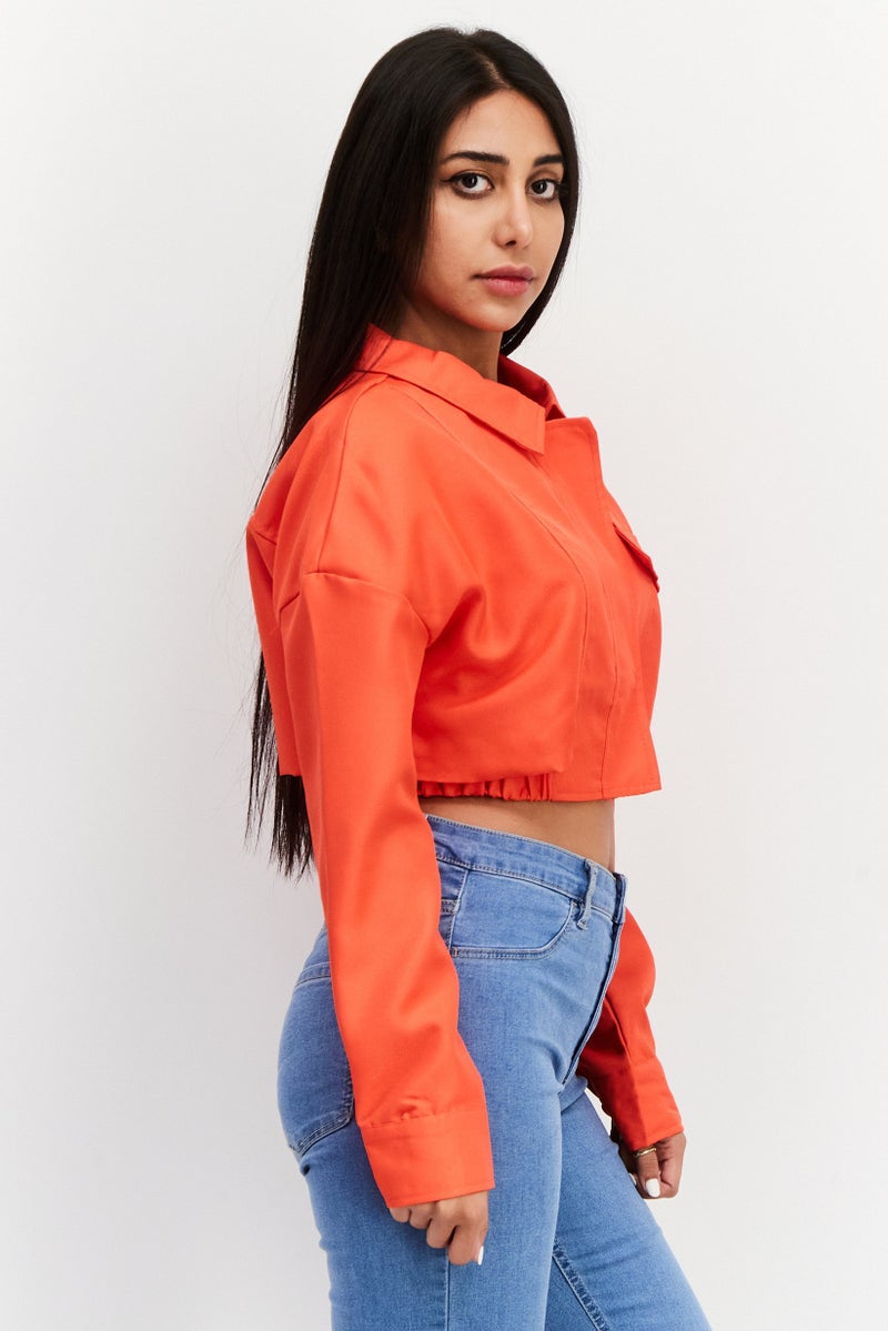 MISSY EMPIRE Women Spread Collar Long Sleeve Plain Top, Red - Image 4