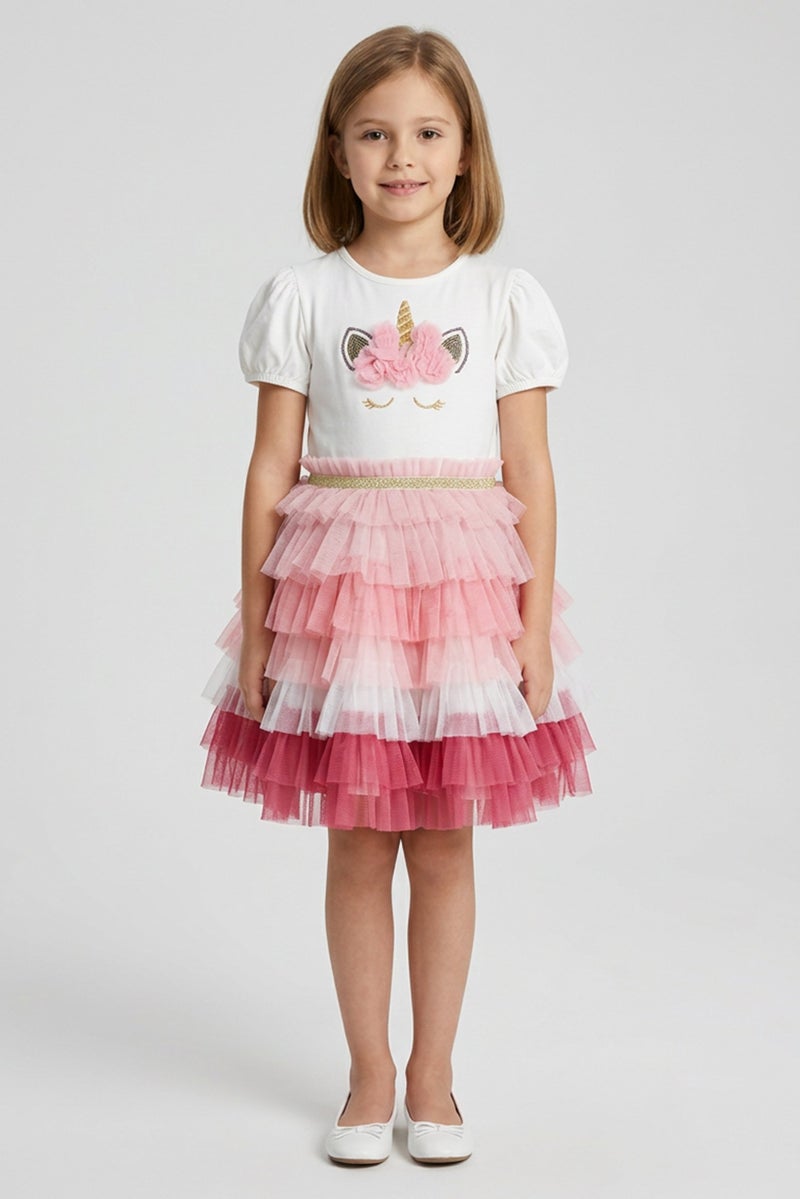 MISS Toddlers Girl Textured Tutu Dress, Multicolor - Image 1