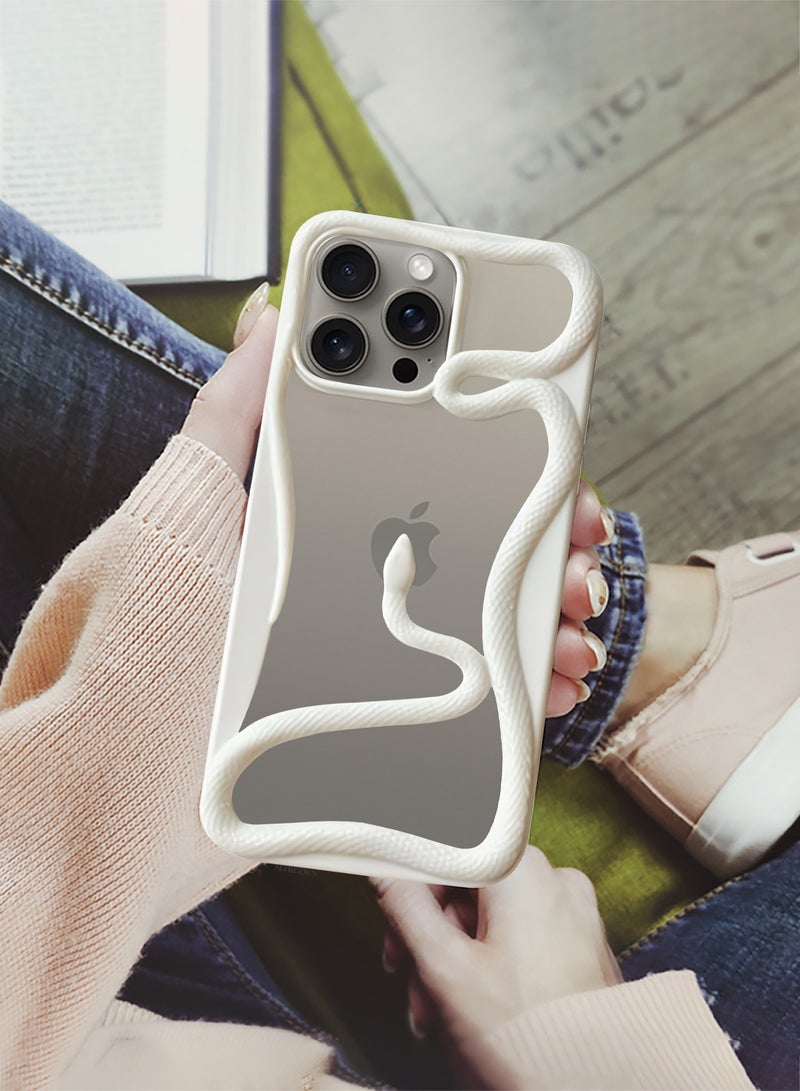 CATANES iPhone 15 Pro Max 3Packs Snake Case Cover Soft TPU and Glossy with Two 3D Shockproof Screen Protector - White - Image 4