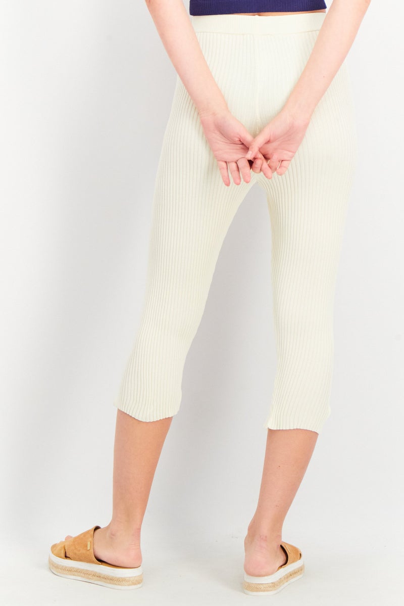 NA-KD Women Front Slit Knitted Leggings, Cream - Image 2