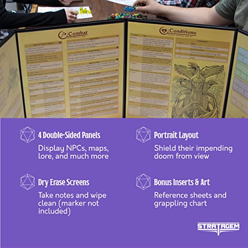 Stratagem The Master's Tome 4-Panel Customizable GM Screen with Free Inserts – Dry Erase, Dungeon & Game Master Accessory for Tabletop RPG Campaigns (Brown) - Image 4