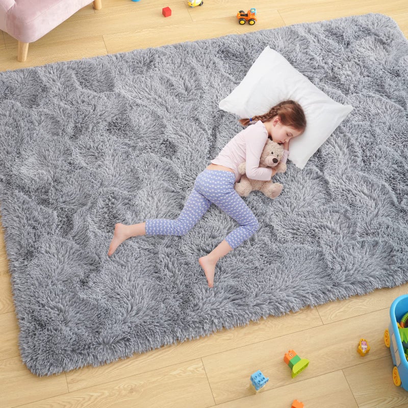Ultra Soft Grey Rugs for Bedroom 4x6 Feet Fluffy Shag Area Rugs for Living Room Large Comfy Furry Rug for Boys Kids Baby Room Decor Non Slip Nursery Rug Modern Indoor Fuzzy Floor Carpet