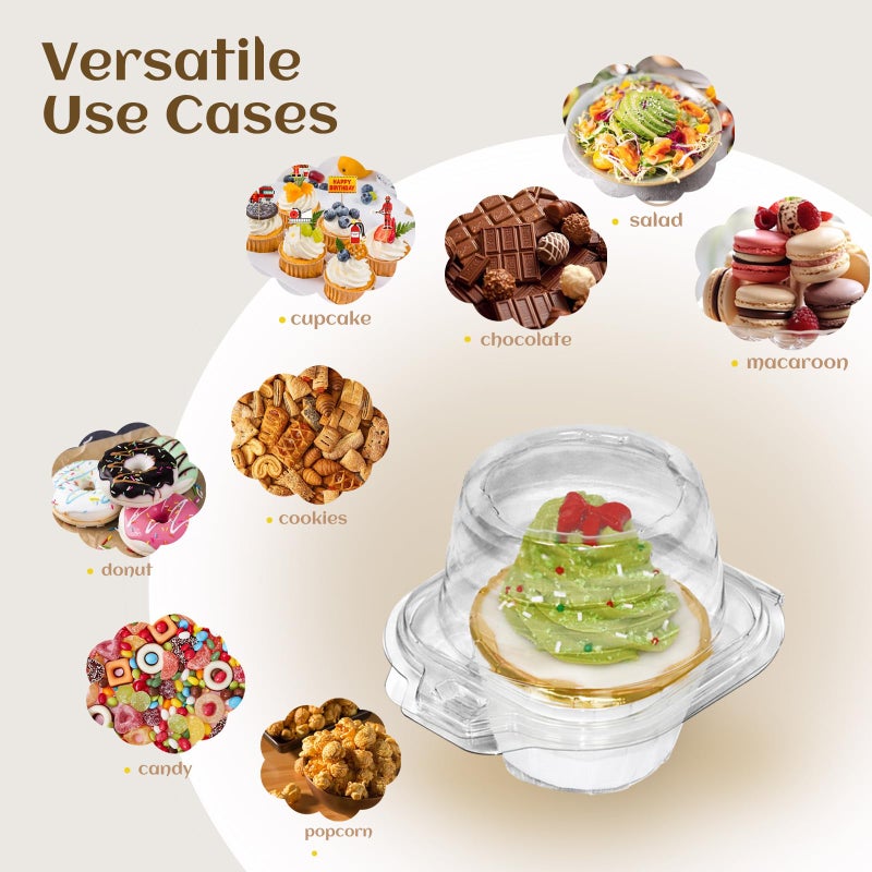 WIKDAY 50 Pcs Individual Cupcake Containers, Clear Plastic Cupcake Holders with Lids, Spacious 3" Design for Frosted Cupcakes, Stackable & Reusable for Parties, Baking, Picnics - Image 4