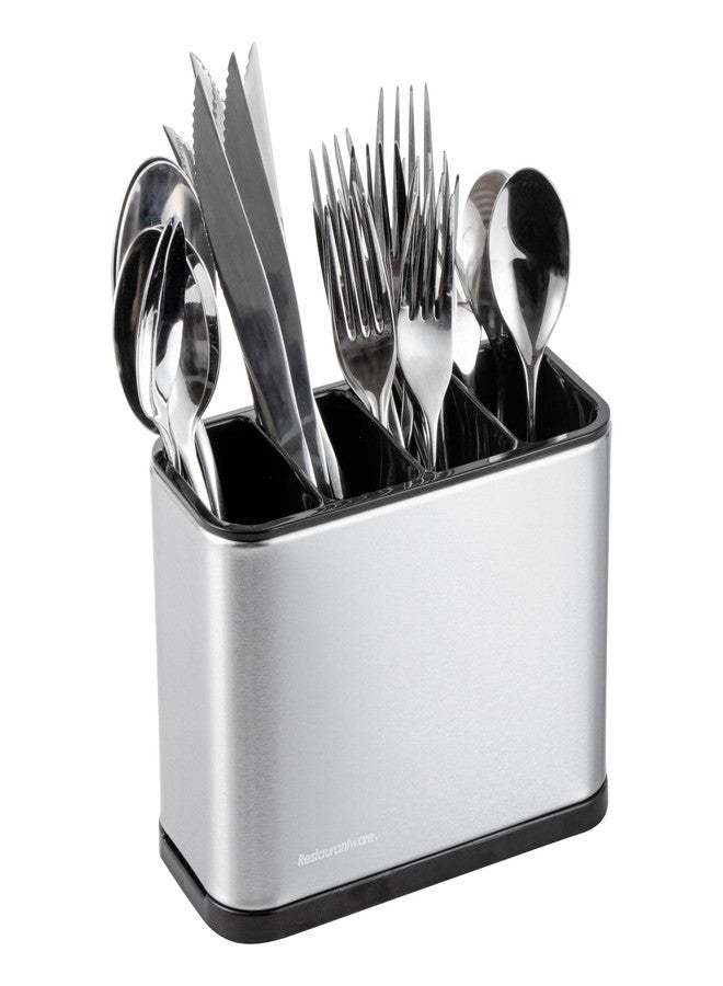 Restaurantware Stainless Steel Utensil Holder 1 Count 7 x 3.3 x 5.1 Inches Durable Cutlery Storage Flatware Organizer Rust-Resistant Sink Caddy Silver Kitchenware Holder - Image 2