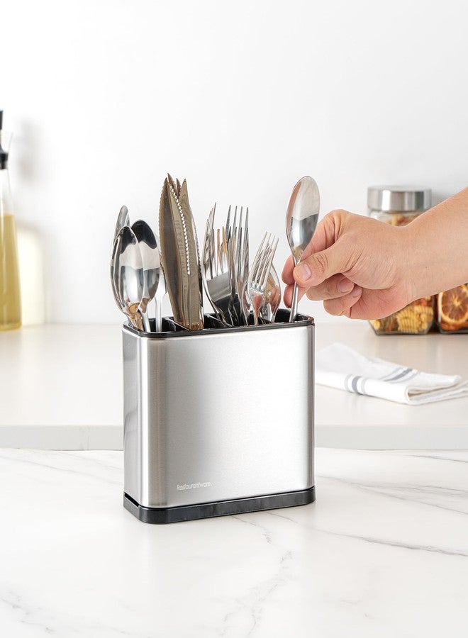 Restaurantware Stainless Steel Utensil Holder 1 Count 7 x 3.3 x 5.1 Inches Durable Cutlery Storage Flatware Organizer Rust-Resistant Sink Caddy Silver Kitchenware Holder - Image 5
