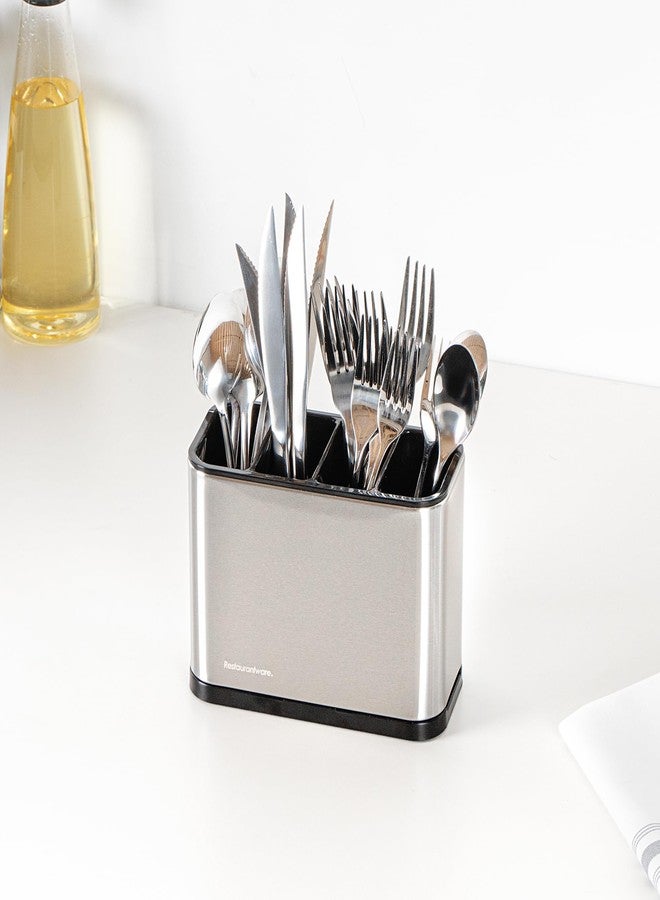 Restaurantware Stainless Steel Utensil Holder 1 Count 7 x 3.3 x 5.1 Inches Durable Cutlery Storage Flatware Organizer Rust-Resistant Sink Caddy Silver Kitchenware Holder - Image 4