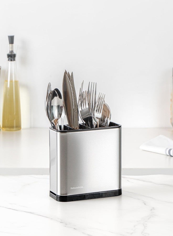 Restaurantware Stainless Steel Utensil Holder 1 Count 7 x 3.3 x 5.1 Inches Durable Cutlery Storage Flatware Organizer Rust-Resistant Sink Caddy Silver Kitchenware Holder - Image 3