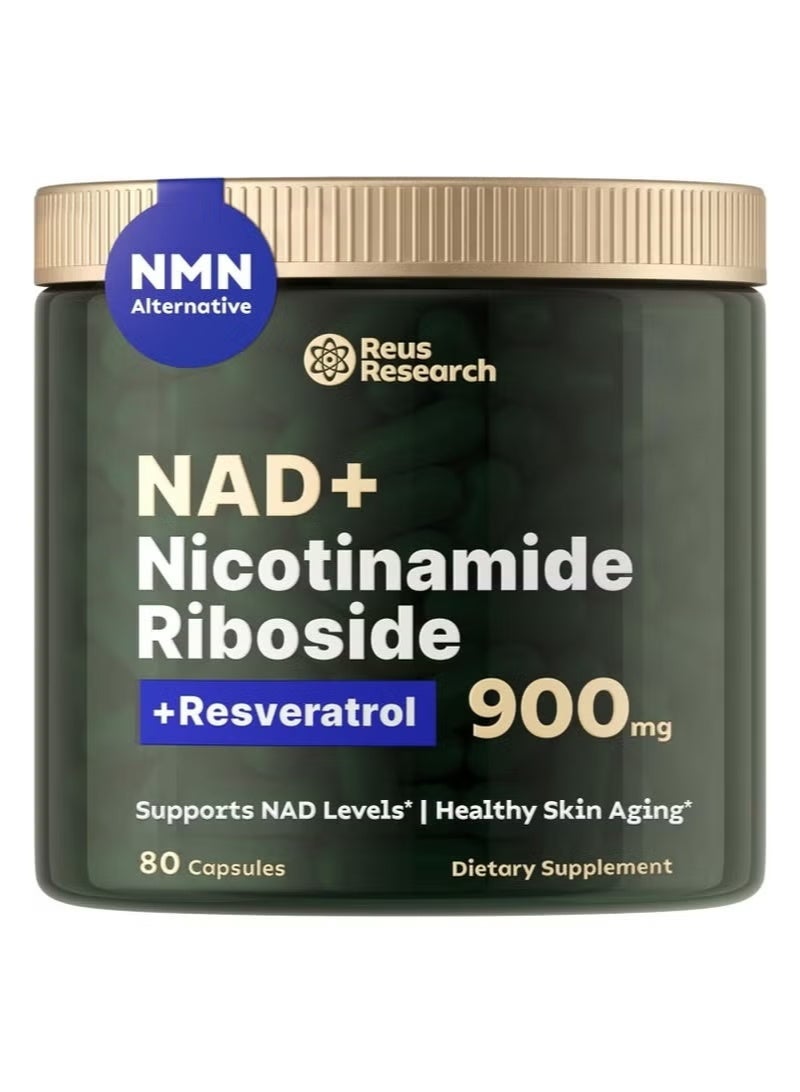 ريأس ريسيرش ريس ريسيرش نيكوتيناميد ريبوسيد + ريسفيراترول وكيرسيتين – NAD+ 900 مجم بتركيبة ليبوزومية، 80 كبسولة | مكمل مضاد للشيخوخة ومعزز للطاقة والتركيز | حلال، خالٍ من الجلوتين والكائنات المعدلة وراثياً - Image 1