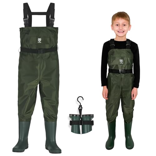 TIDEWE Chest Waders for Kids, Waterproof Youth Waders with Boot Hanger, Lightweight PVC Kids Chest Waders with Boot for Fishing & Hunting (Size 10/11 Big Kid) - Image 1
