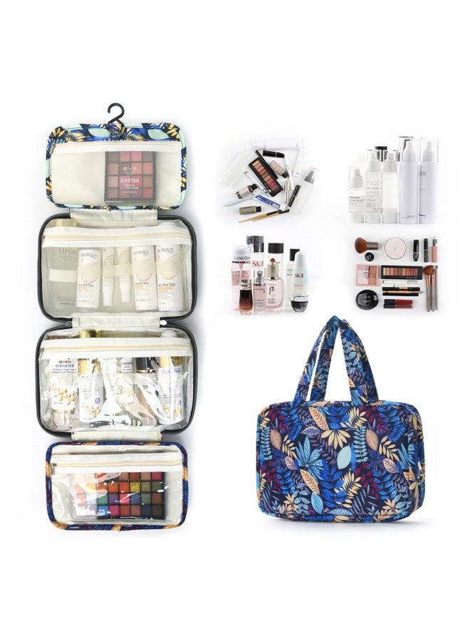 Patterned toiletry bag with dry-wet separation, cosmetic storage bag, four-fold portable makeup bag