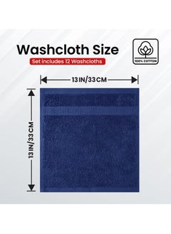 Infinitee Xclusives Infinitee Xclusives [12 Pack] Premium Blue Wash Cloths and Face Towels, 13 x 13 Inches (33 x 33cm) 100% Cotton, Soft and Absorbent Washcloths Set - Perfect for Bathroom, Gym, and Spa  - Image 2