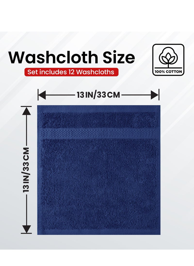 Infinitee Xclusives Infinitee Xclusives [12 Pack] Premium Blue Wash Cloths and Face Towels, 13 x 13 Inches (33 x 33cm) 100% Cotton, Soft and Absorbent Washcloths Set - Perfect for Bathroom, Gym, and Spa  - Image 3