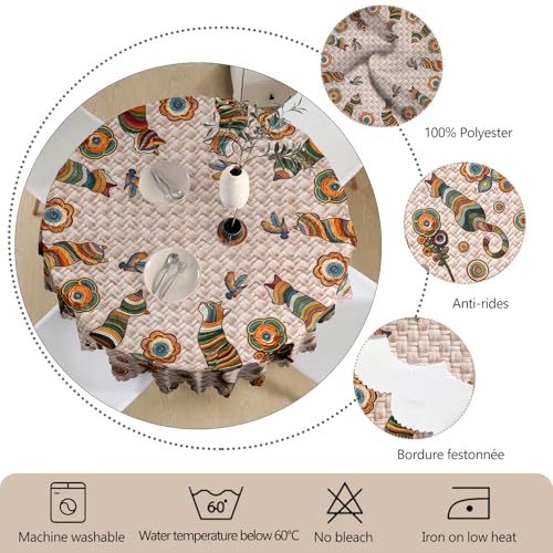 Arroganttiom Round Tablecloth 60 inch, Boho Nation Round Table Cloth, Stain Resistance Water Repellent Wrinkle-Free, Vintage Cat Circle Tablecloth for Home Kitchen Dining Party Patio Indoor Outdoor - Image 2