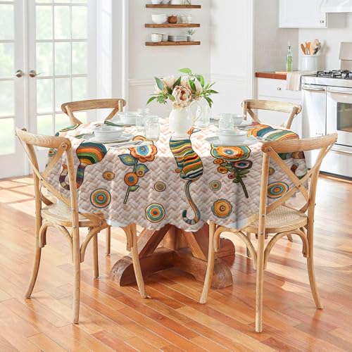 Arroganttiom Round Tablecloth 60 inch, Boho Nation Round Table Cloth, Stain Resistance Water Repellent Wrinkle-Free, Vintage Cat Circle Tablecloth for Home Kitchen Dining Party Patio Indoor Outdoor - Image 5