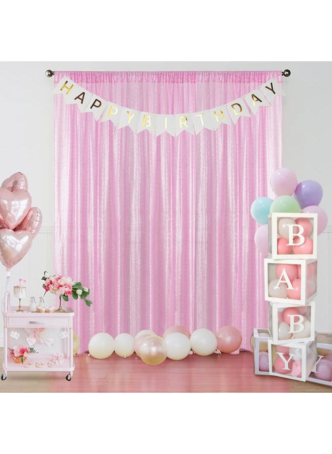 Sugargirl - Matte Pink Sequin Backdrop Curtain 4 Panels 2FTx8FT Glitter Pink Background Drapes Sparkle Photography Backdrop for Party Wedding Birthday Wall Decoration - Image 1