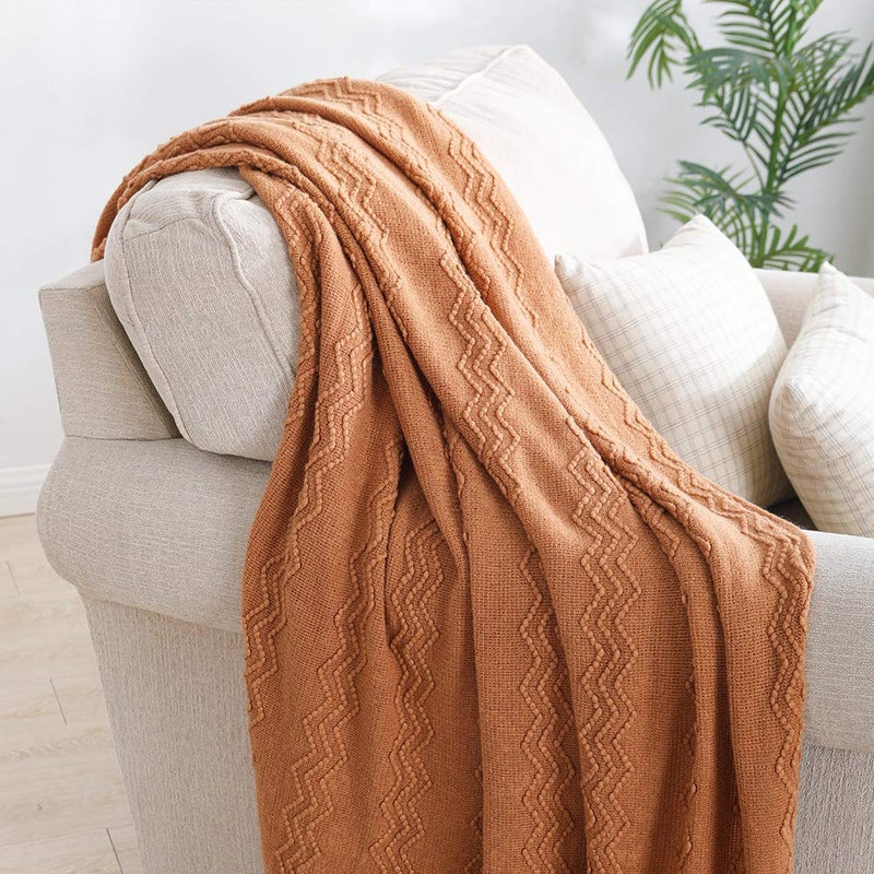 BOURINA Almond Throw Blanket 50x60 Inches Throw Textured Solid Soft Sofa Couch Decorative Knit Blanket - Image 2