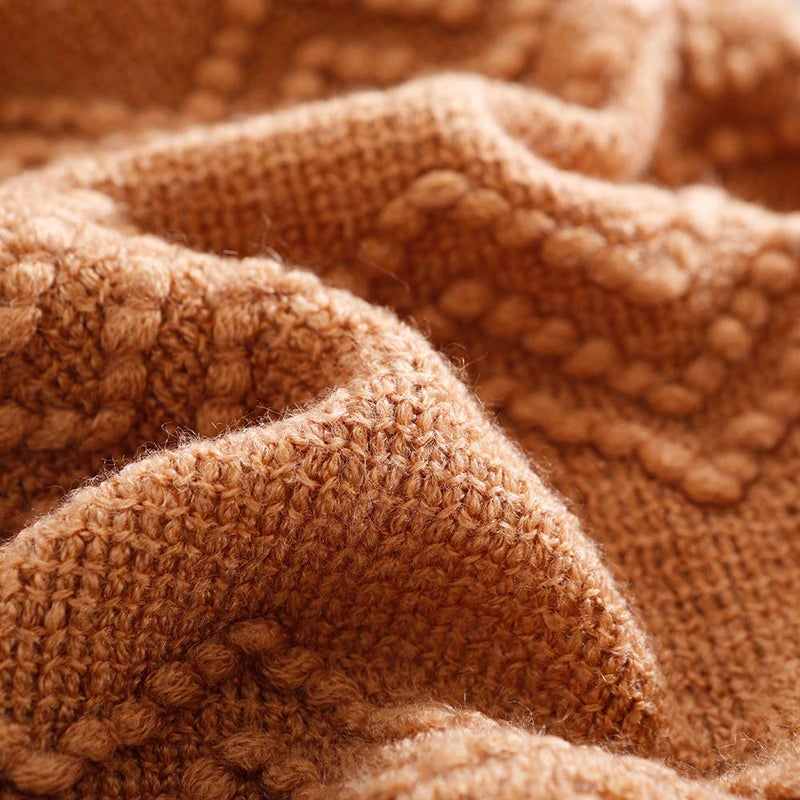 BOURINA Almond Throw Blanket 50x60 Inches Throw Textured Solid Soft Sofa Couch Decorative Knit Blanket - Image 5