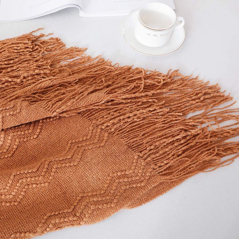 BOURINA Almond Throw Blanket 50x60 Inches Throw Textured Solid Soft Sofa Couch Decorative Knit Blanket - Image 3