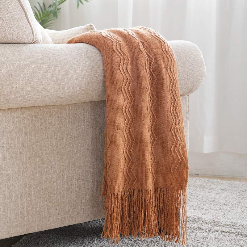 BOURINA Almond Throw Blanket 50x60 Inches Throw Textured Solid Soft Sofa Couch Decorative Knit Blanket - Image 1