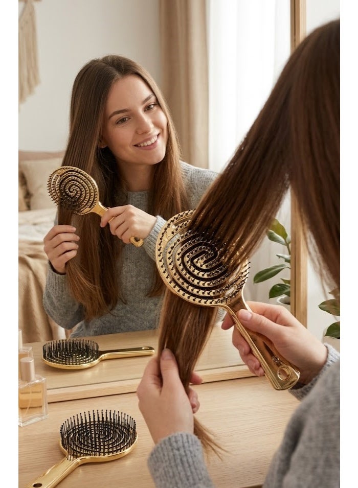 فرشاة شعر ذهبية اللون، تصميم حلزوني، للاستخدام اليومي مناسبة لجميع أنواع الشعر - Image 2