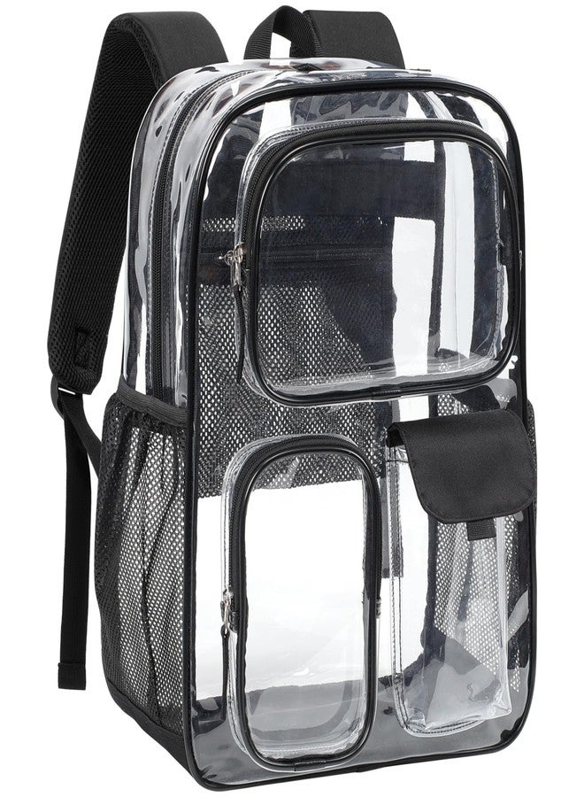 PACKISM Clear Backpack for School - 17 inch Heavy Duty Clear Bookbag with 3 Front Pockets for Students, Transparent PVC See Through Backpacks, Black (Age 12+) - Image 1