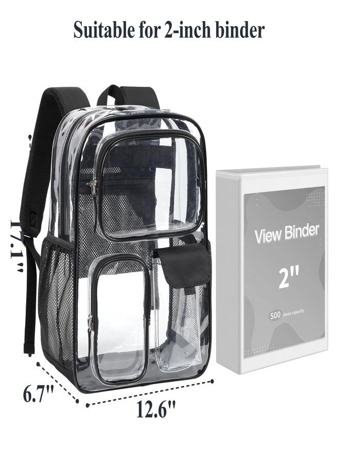 PACKISM Clear Backpack for School - 17 inch Heavy Duty Clear Bookbag with 3 Front Pockets for Students, Transparent PVC See Through Backpacks, Black (Age 12+) - Image 3