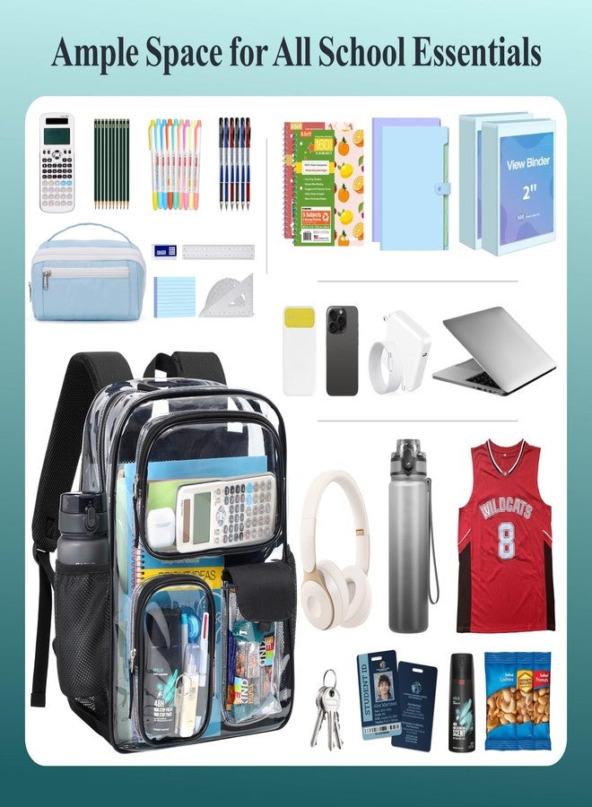PACKISM Clear Backpack for School - 17 inch Heavy Duty Clear Bookbag with 3 Front Pockets for Students, Transparent PVC See Through Backpacks, Black (Age 12+) - Image 4