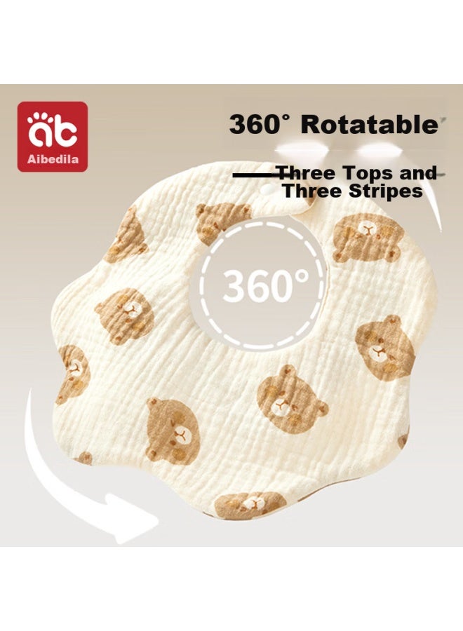 AIBEDILA Aibeidila Baby Drool Bibs, 3-pack, Pure Cotton Printed Bibs, 360° Rotating Food Bibs, 6-layer Newborn Gauze Bibs - Image 2