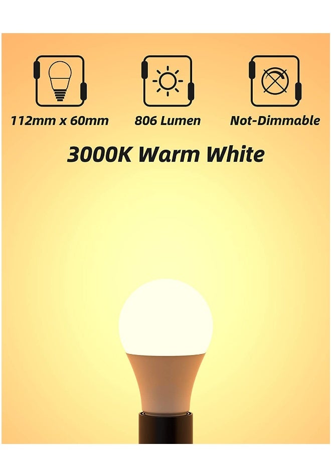 LED Light Bulbs 60 Watt Equivalent, 9W Daylight White 3000K Non-Dimmable, E27 Standard Medium Base, 25000 Hour Lifetime, 806 Lumen, Pack of 3, Warm White  - Image 1