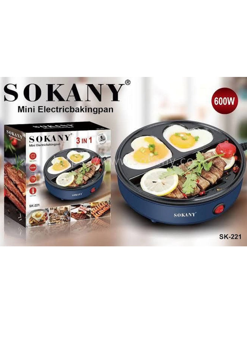 sokany 3 In 1 Electric Grill Maker, 600W, SK-221 - Image 3