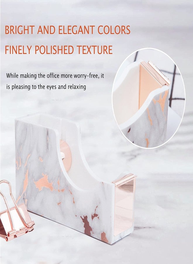 Famassi Rose Gold Marble Desk Accessories, Office Supplies Set Stapler Staple Remover, Tape Holder, Pen 2 Ballpoint Pen, Scissor, Binder Clips, Paper Clips and 1000pcs Staples - Image 4