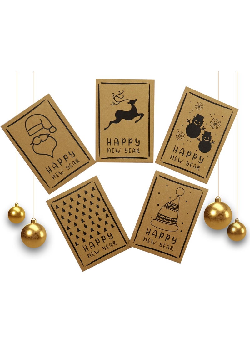 Repro Design 10X14 cm New Year Themed 5 Pieces Greeting Card Model-4 Happy New Year  - Image 1