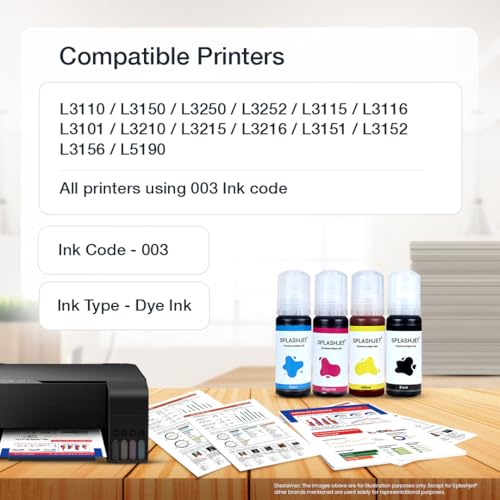 Splashjet 003 Compatible Refill Ink for Epson L3110, L3150, L3115, L3116, L3101, L3210, L3215, L3216, L3250, L3151, L3152, L3156, L5190 Printer Ink - (70gm x 1) Black Ink Bottle - 501732 - Image 2