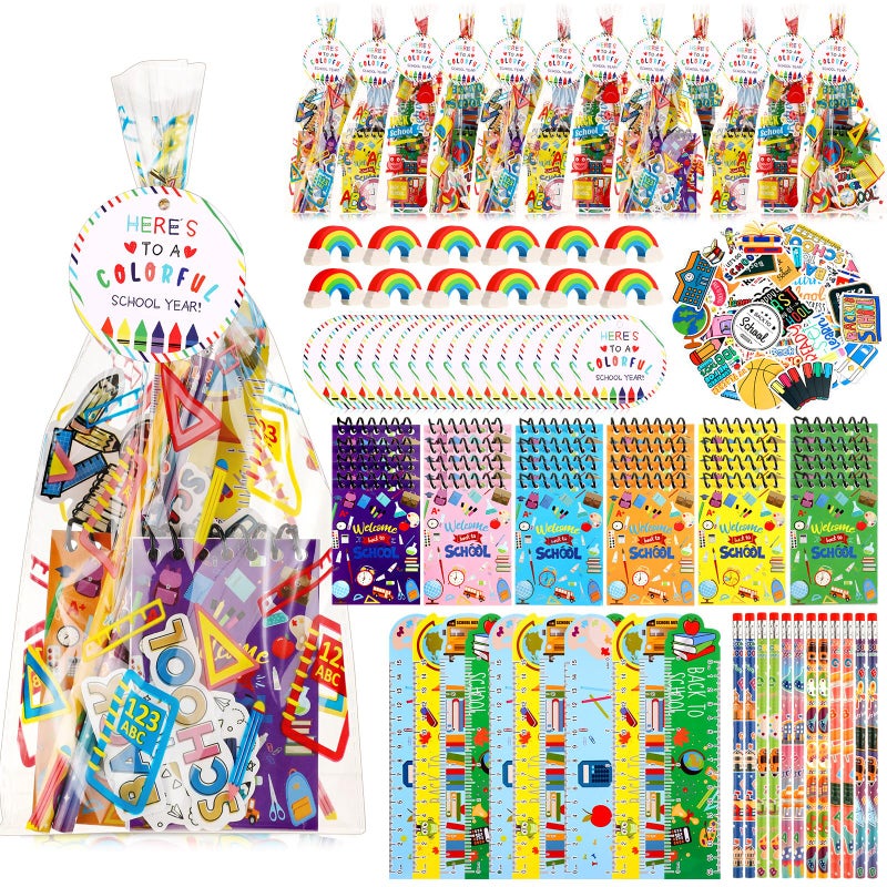 Kolldenn 24 Set 100th Day of School Classroom Gifts for Students Back to School Stationery Set Treat Bags Mini Notebook Pencil Ruler Eraser Sticker Welcome to Schools Gifts for Goodie Bags Fillers - Image 3