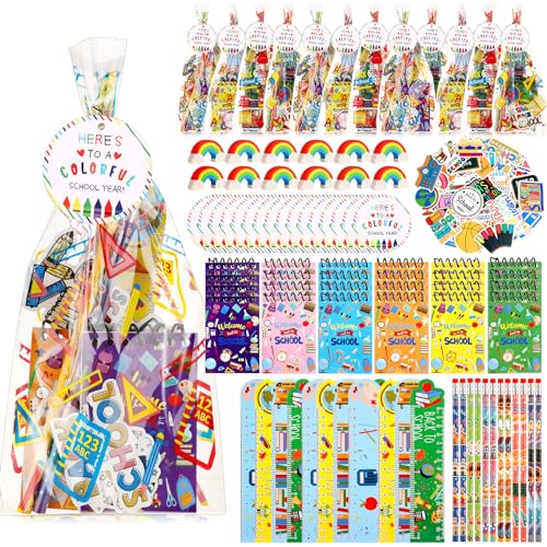 Kolldenn 24 Set 100th Day of School Classroom Gifts for Students Back to School Stationery Set Treat Bags Mini Notebook Pencil Ruler Eraser Sticker Welcome to Schools Gifts for Goodie Bags Fillers - Image 1